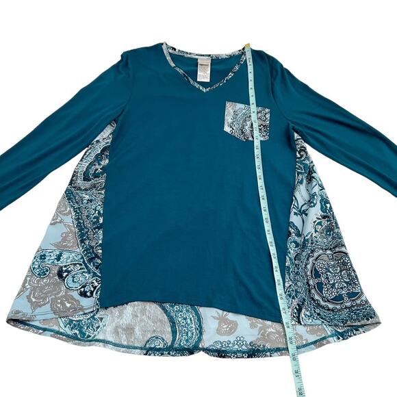 Chico’s Blue Multicolor Paisley Floral Woven Back Tunic Top, Size 1=Small - Picture 9 of 14